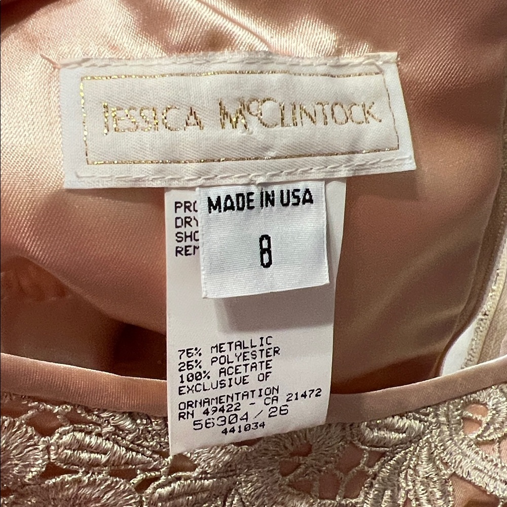 Jessica McClintock Vintage Gold Metallic Lace Cocktail Dress NWT 8 (Small) 90s - Picture 3 of 11